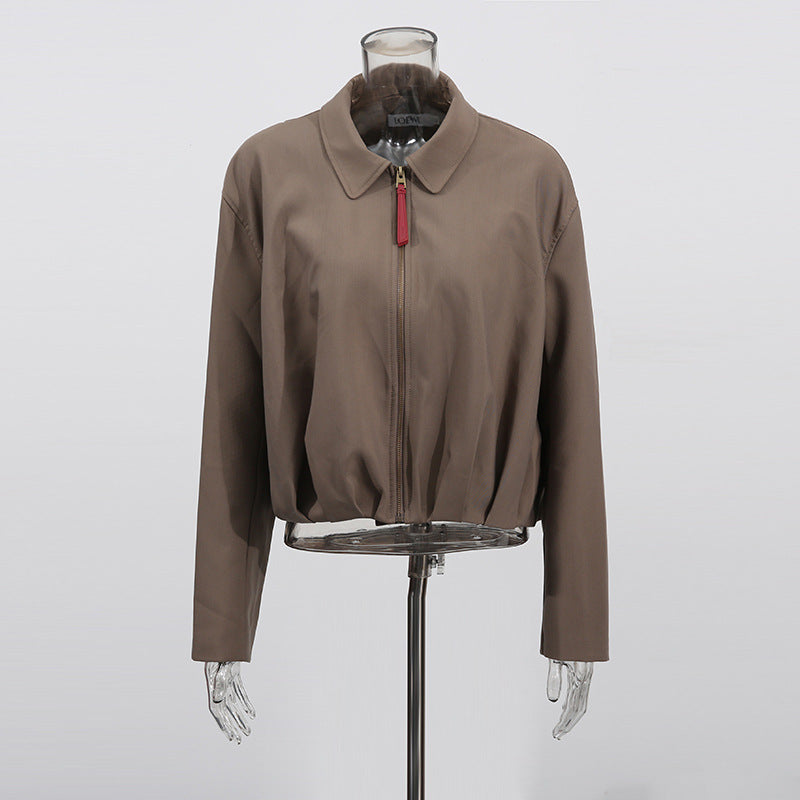 Casual Solid Color Fashion Polo Collar Long Sleeve Zipper Jackets