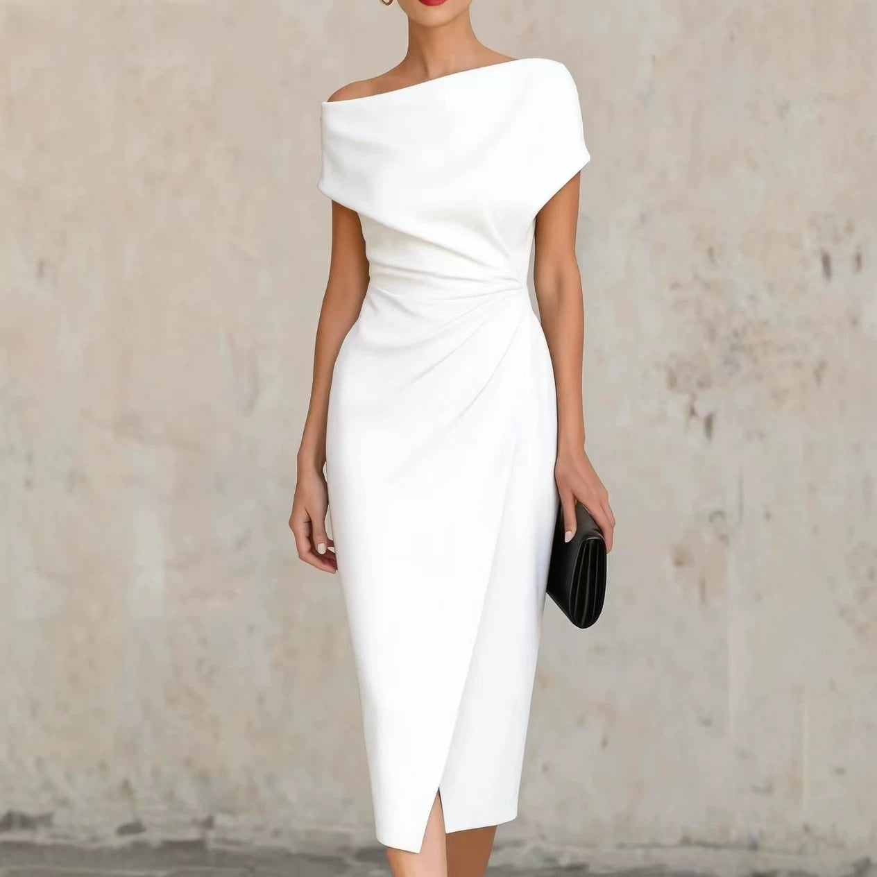 Women's Fitted Waist Pleated Banquet Commuter Split Dress