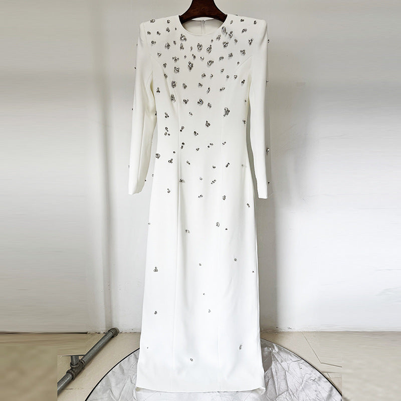 Elegant Beads Rhinestones Long Sleeve Formal Dress