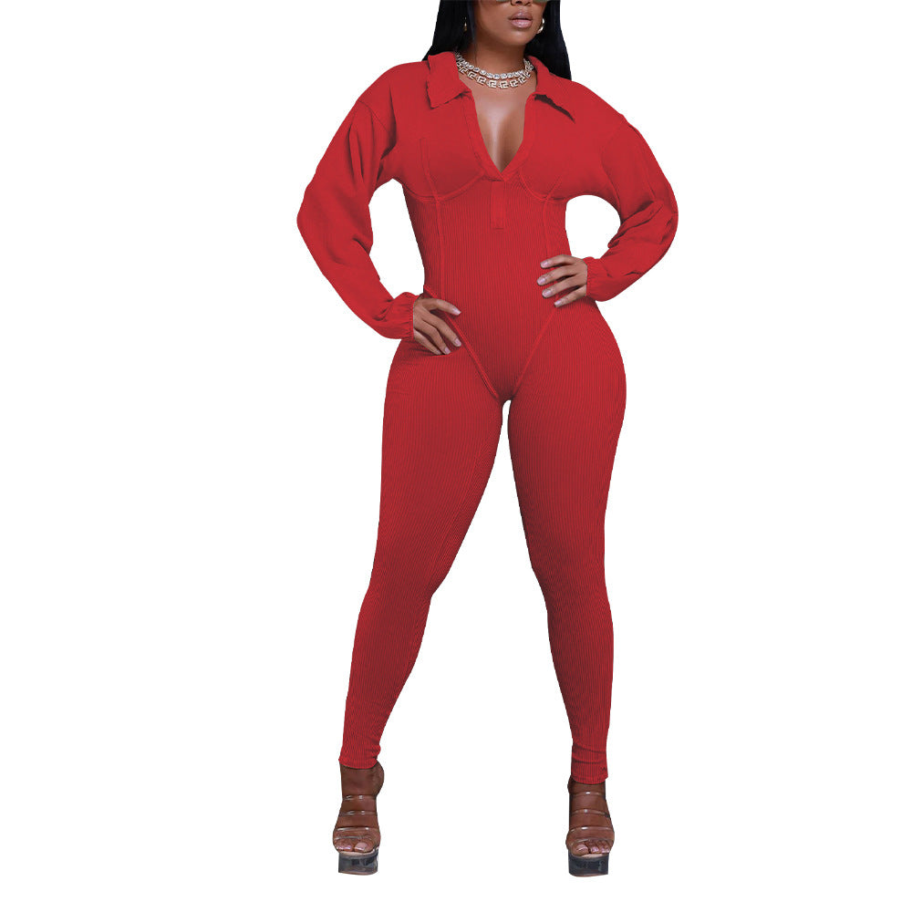 Women's Pretty Gigot Sleeve Tight Stitching Jumpsuits
