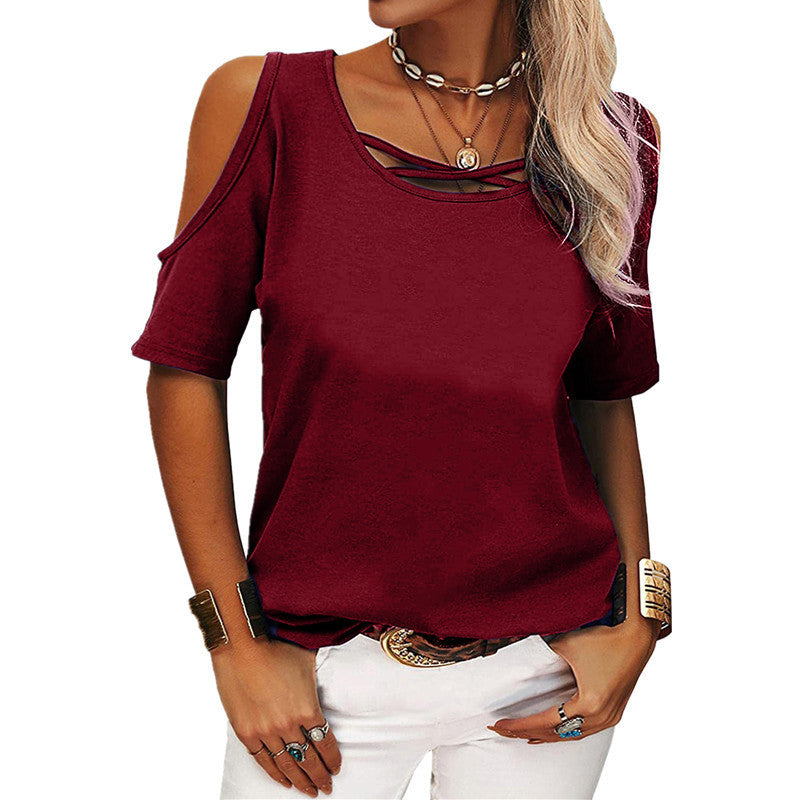 Women's Fashion Casual Solid Color Loose Short-sleeved Blouses