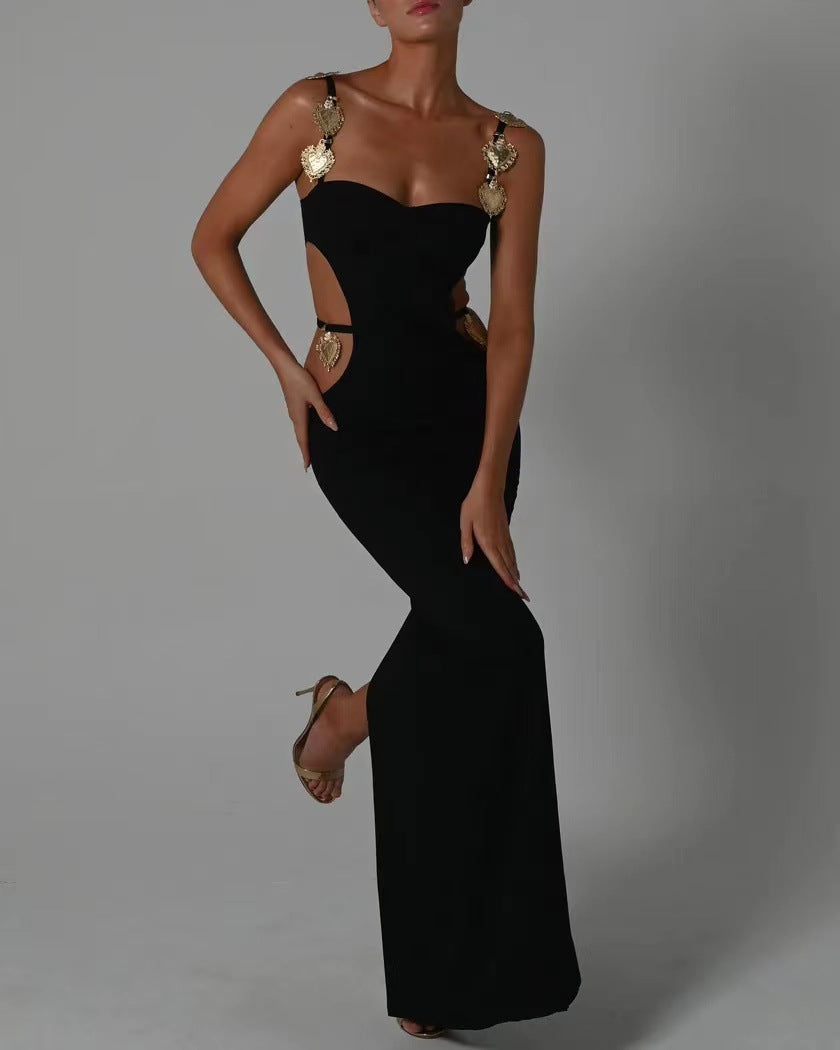 Ornament Hollow Backless Split Bandage Long Dresses