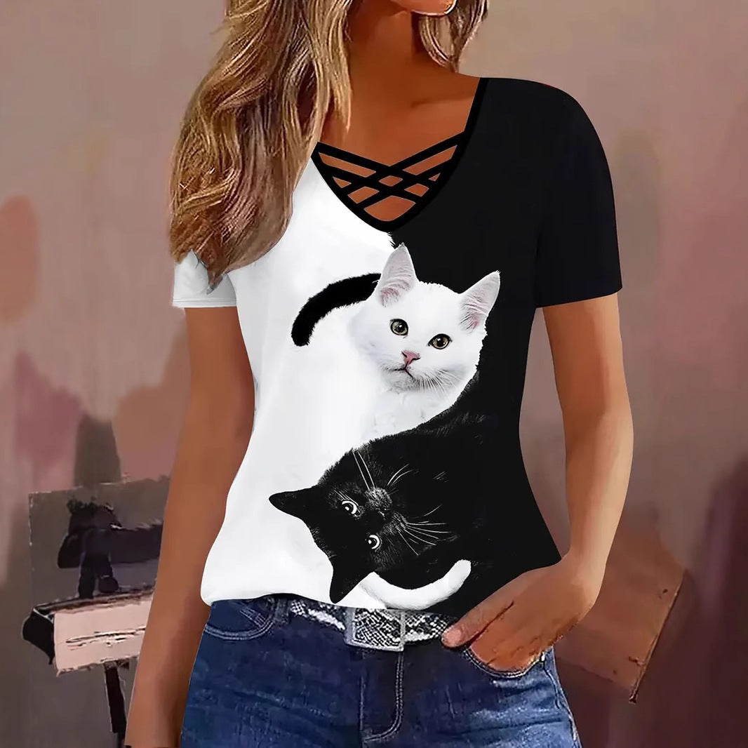 Women's Cross Striped Elegant Casual Short-sleeved T-shirt Blouses