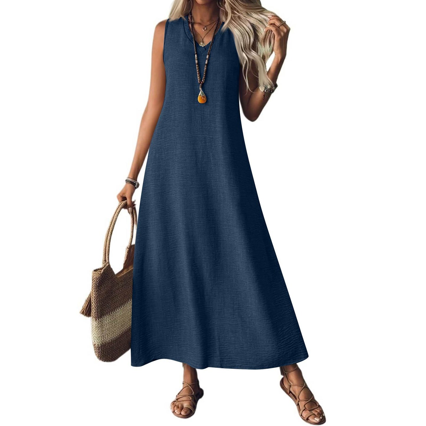 Women's Summer Sleeveless Back Zipper One-piece Elegant Dress