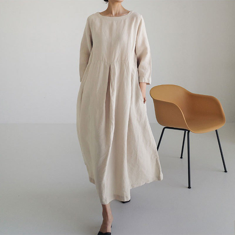 Women's Dress Fat Korean Style Cotton Linen Dresses