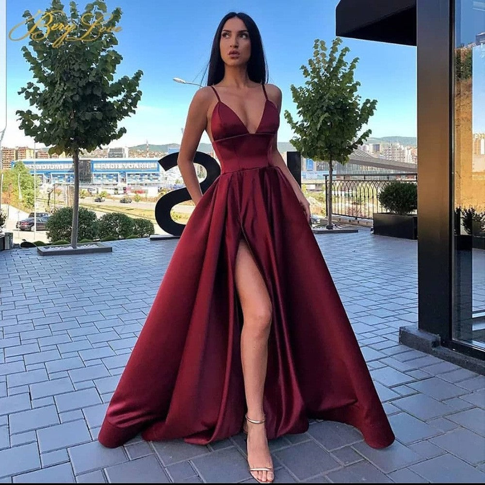 Women's Sexy Sling Dress Deep V Slit Wedding Dresses