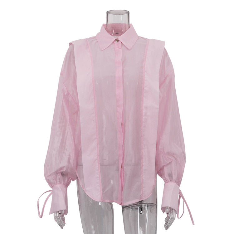 Women's Sun Protection Shirt Design Lapel Lantern Blouses