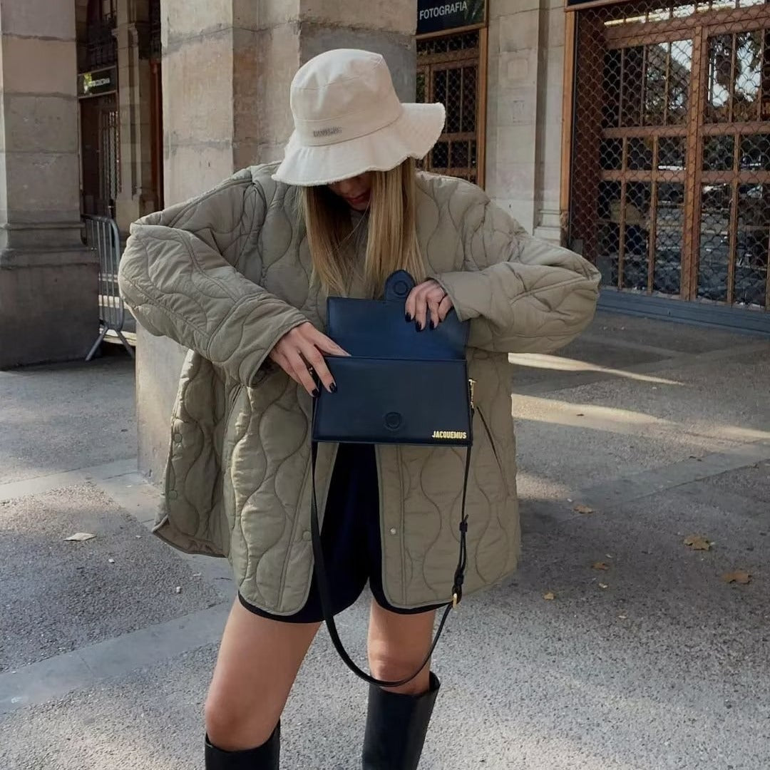 Women's Casual Rhombus Round Neck Quilted Loose Jackets