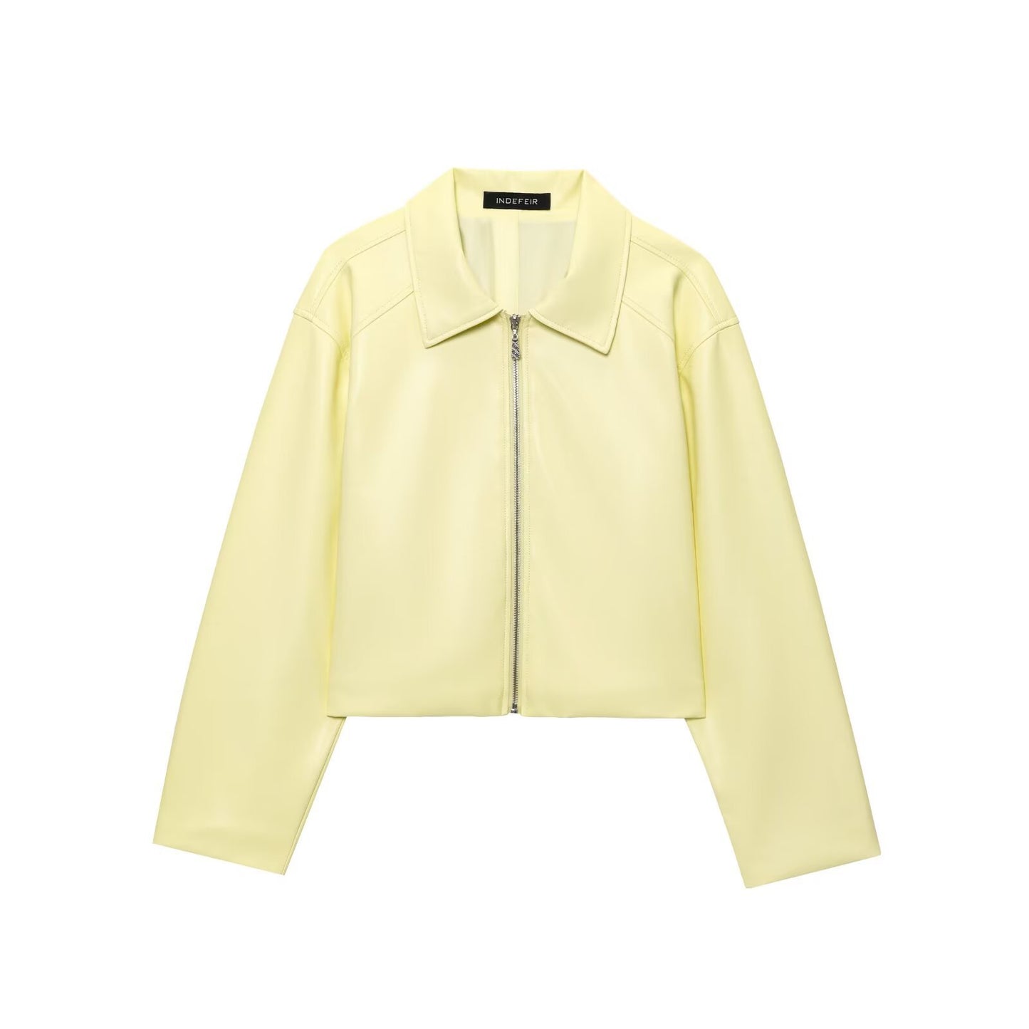 Summer Vintage Cream Lapel Zipper Leather Jackets