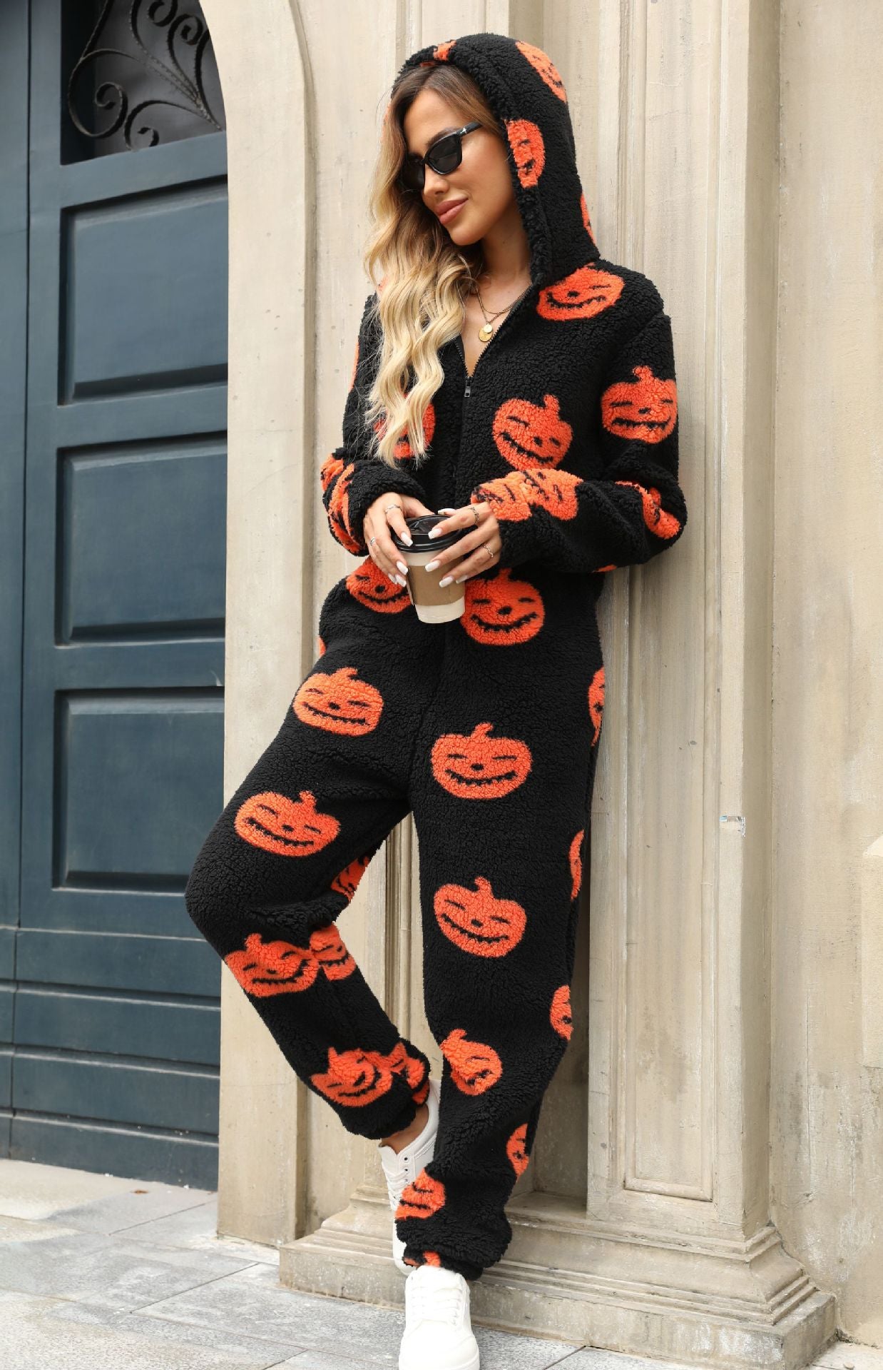 Women's Flash Veet Halloween Pumpkin Print Loose Jumpsuits