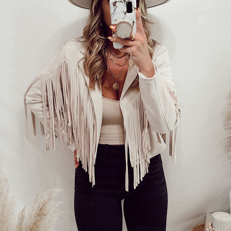 Women's Leather Suede Elegant Lapel Tassel For Coats