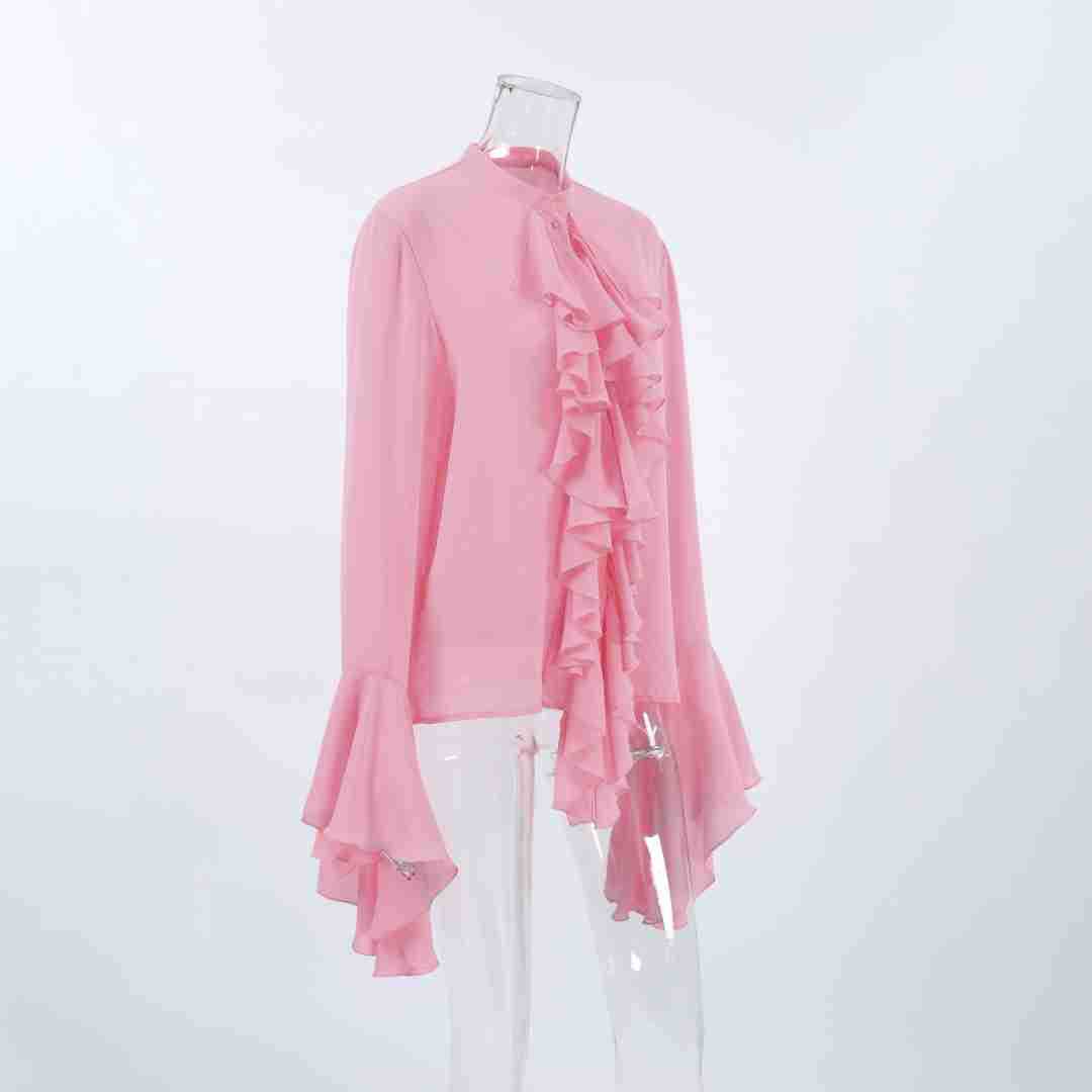 Women's White Chiffon Design Sense Flared Sleeves Blouses