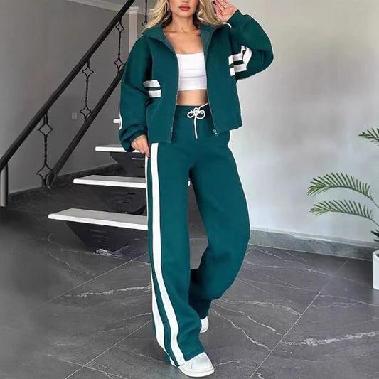 Women's Autumn Striped Zipper Leisure Sports For Suits