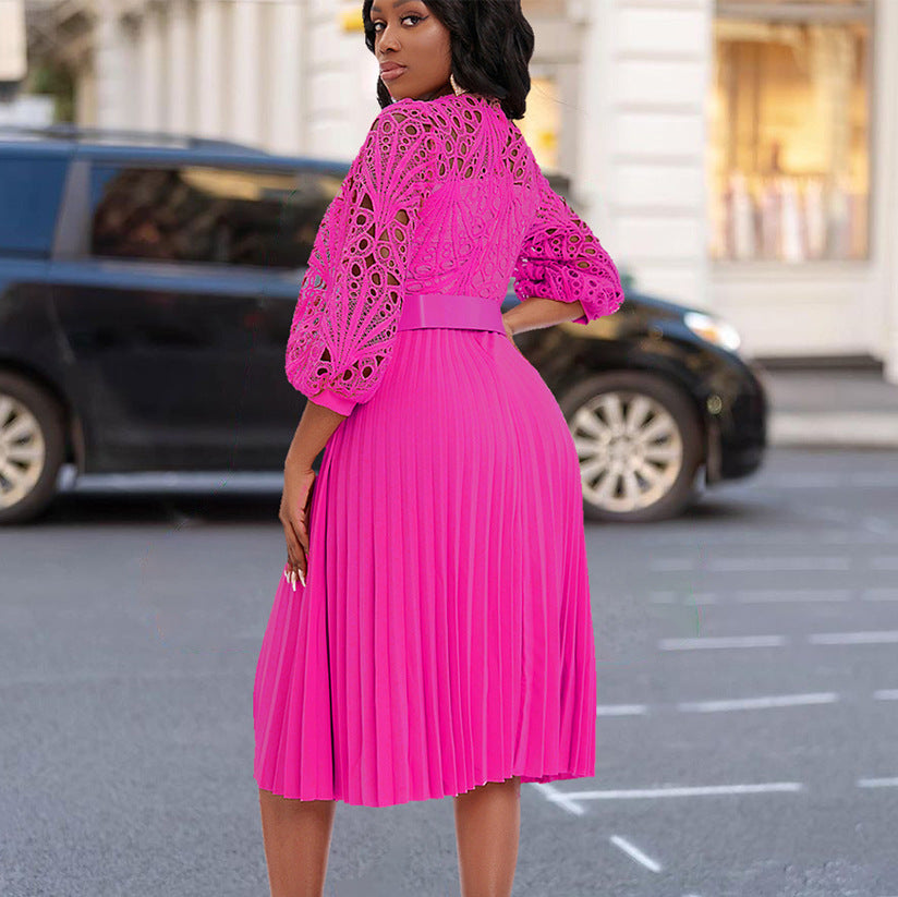 Women's Lace Stitching Pleated Hollow Sexy African Plus Size