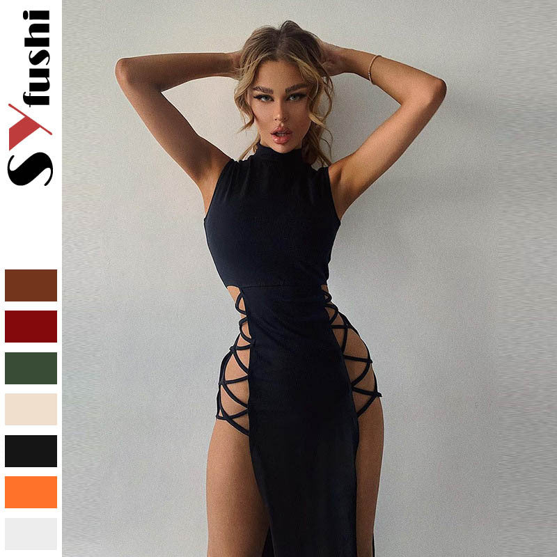 Women's American Summer Half Turtleneck Slim Fit Sleeveless Dress