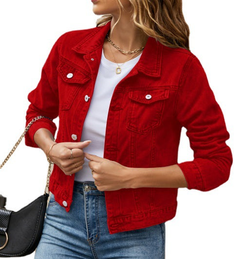 Fashion Slim Lapel Denim Pure Color Jackets