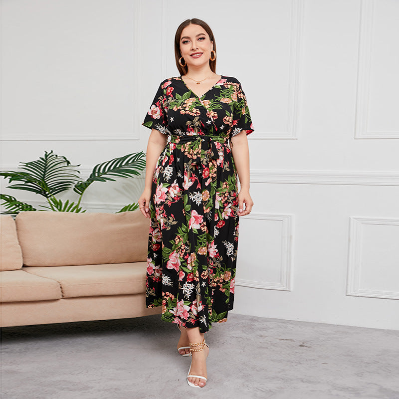 Western Style Midi Temperament Printed Black Dresses