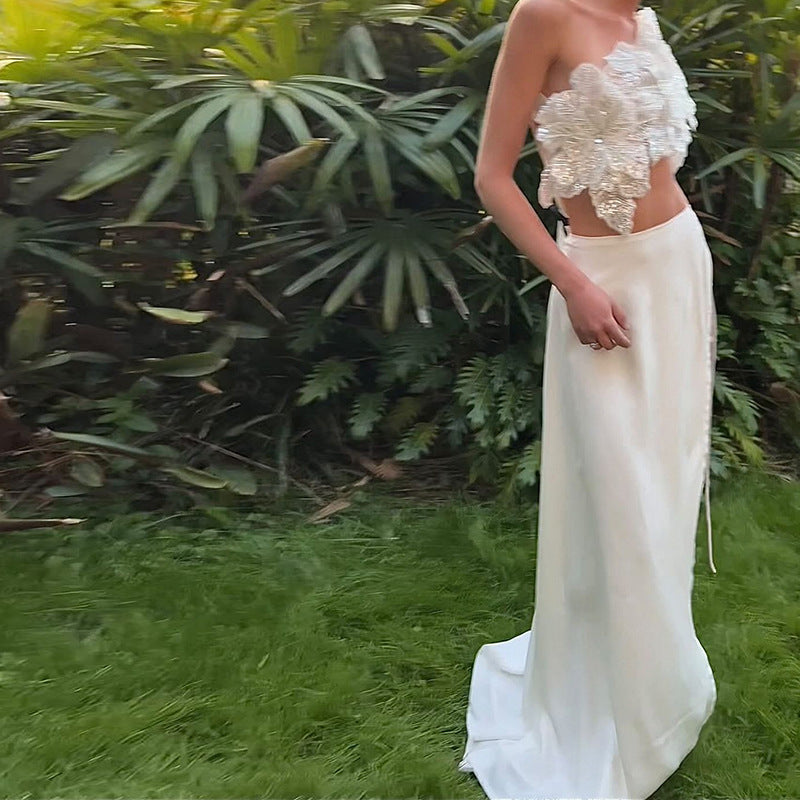 Sexy Hot Backless Sequined Split Solid Suits