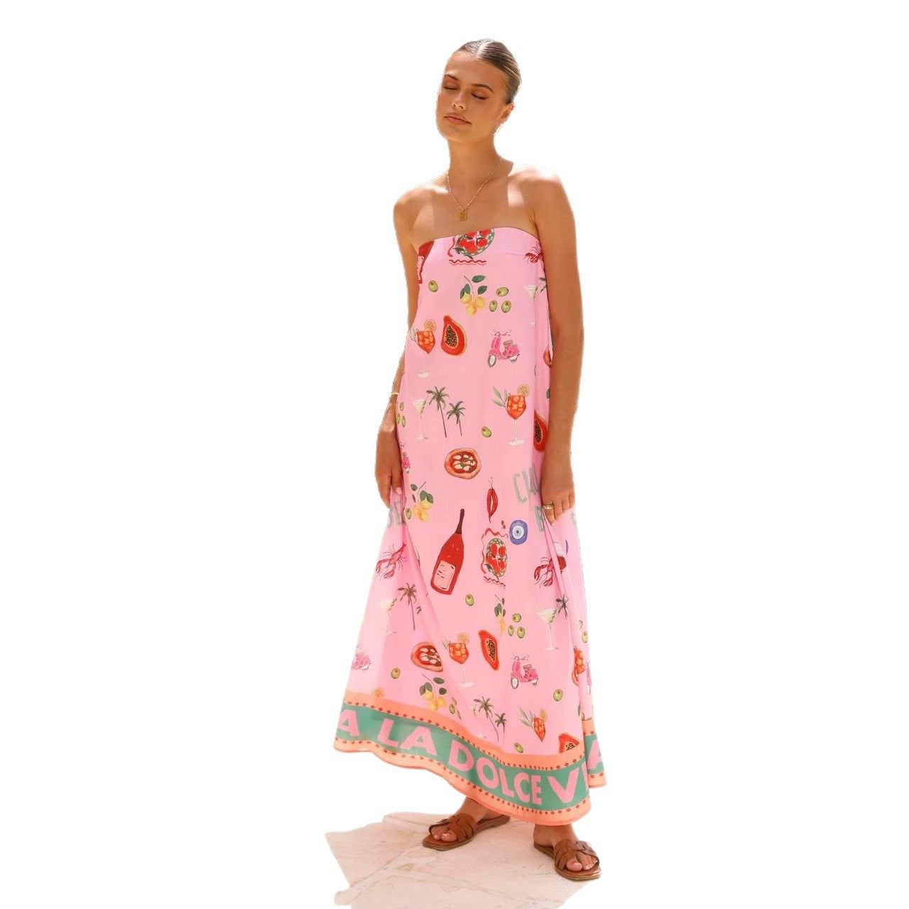 Temperament Casual Linen Vacation Style Tube Dress