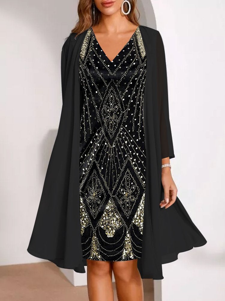 Chiffon Two-piece Long Digital Printed Sleeve Dress