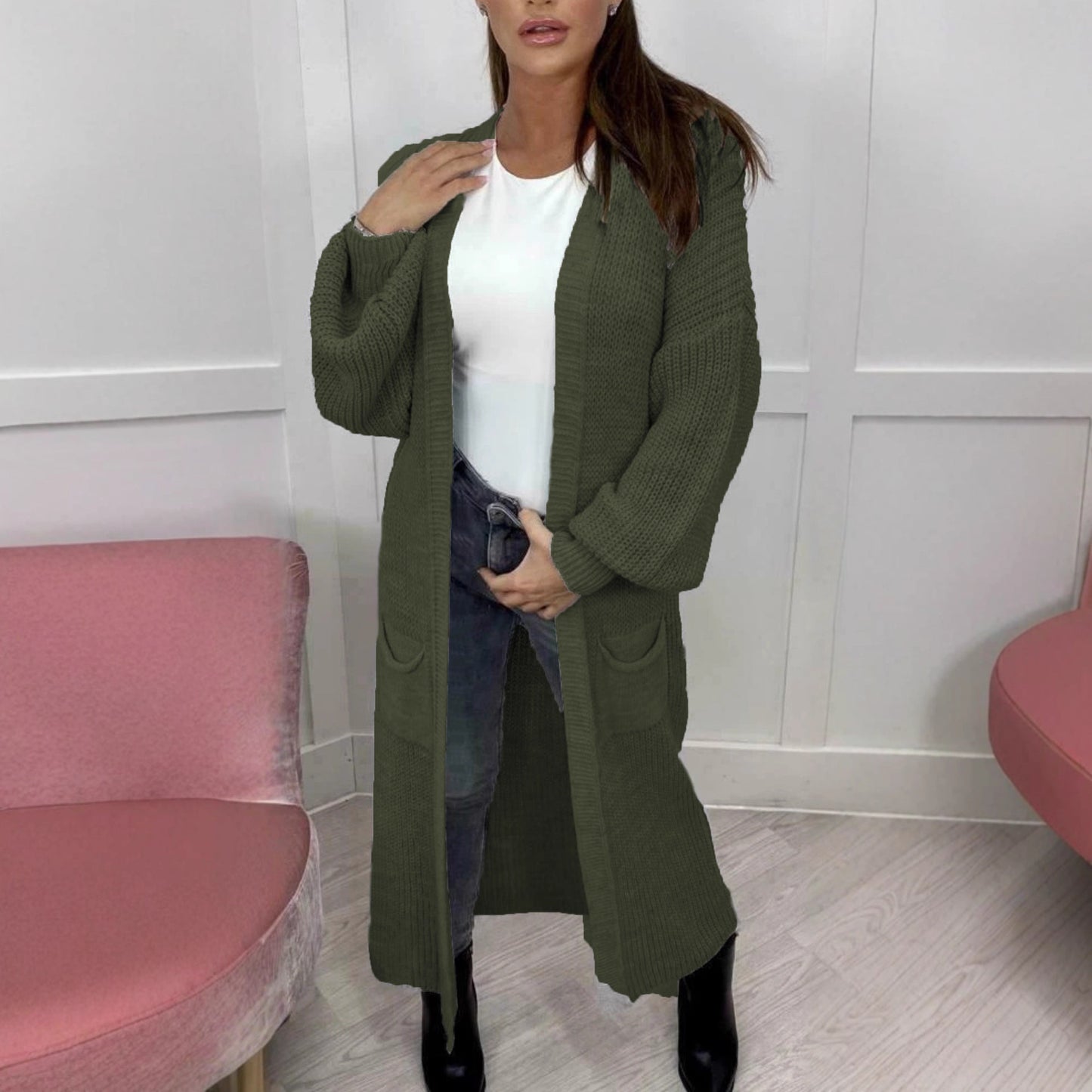 Women's Casual Long Solid Color Lantern Sleeve Knitwear