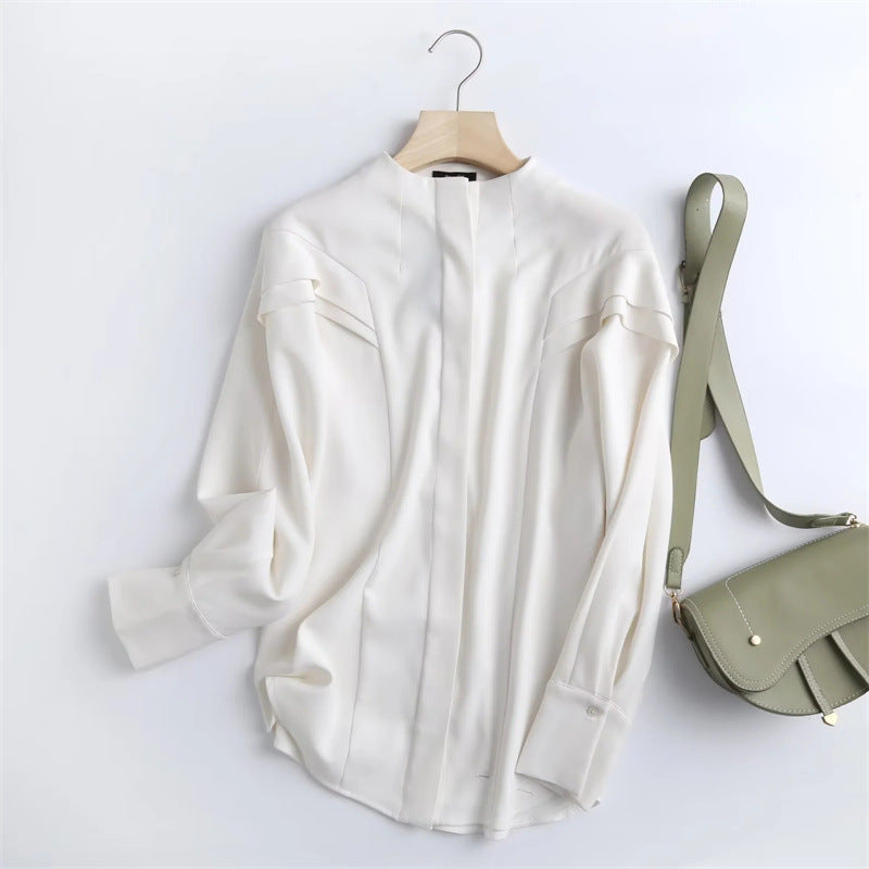 Women's Autumn Professional Round Neck Chiffon Solid Blouses