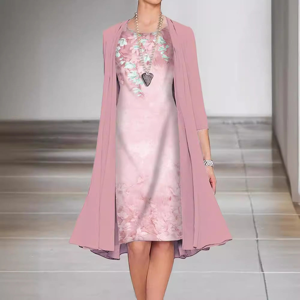 Print Long Sleeve Loose Two-piece Set Dress