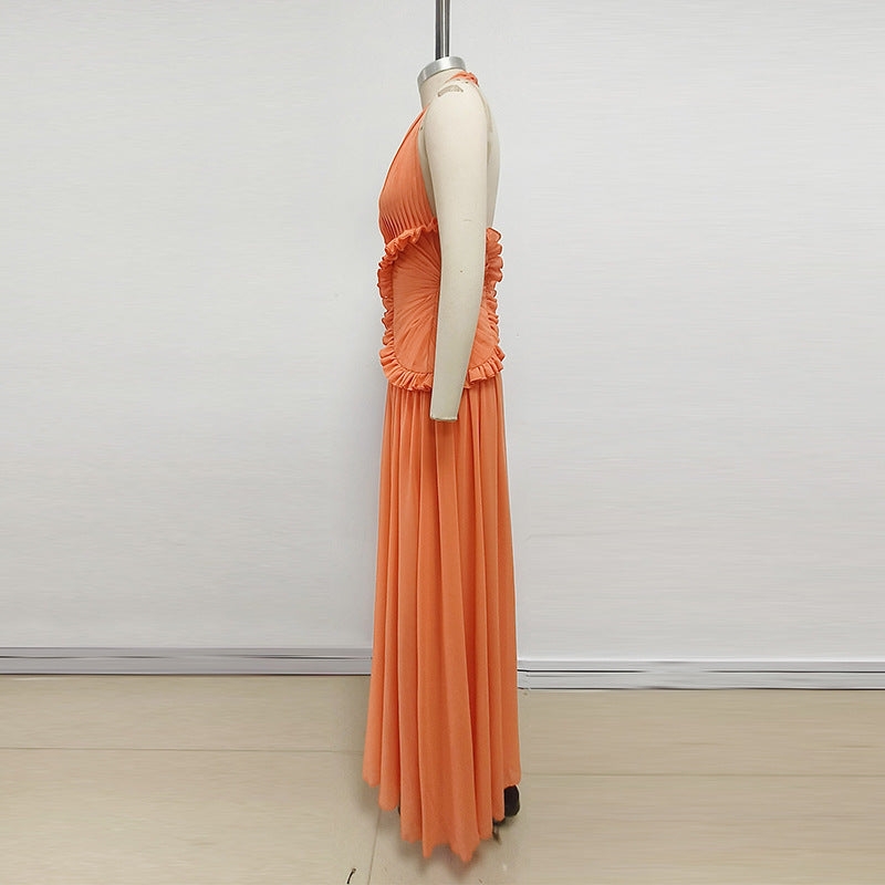 Women's Halter Ethereal Swing Solid Color Long Dresses