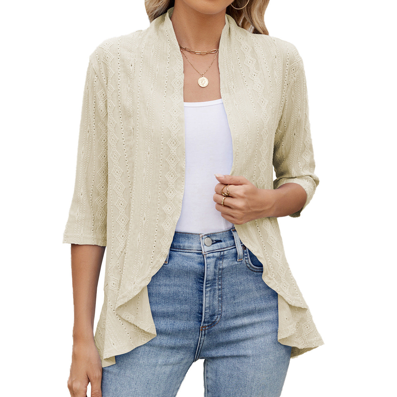 Women's Solid Color Three-quarter Sleeve Ruffle Coats