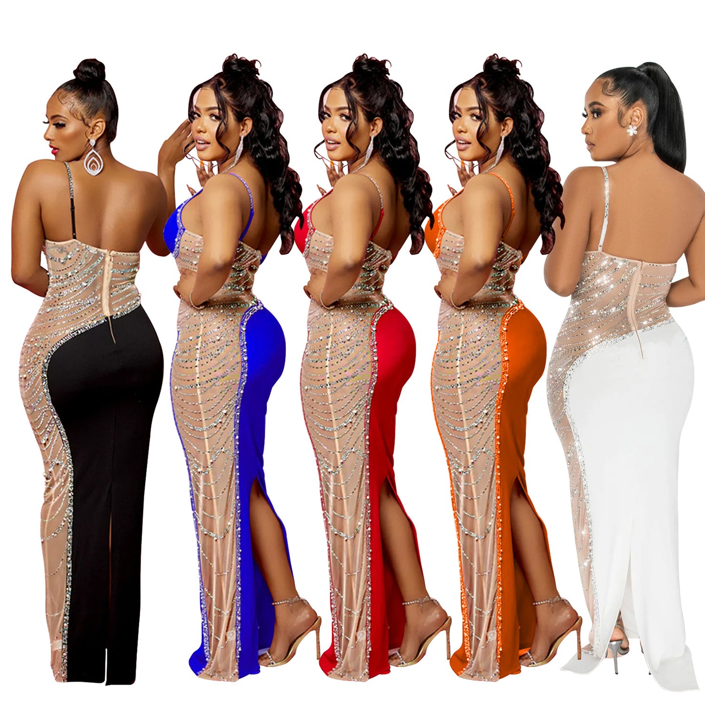 Women's Fashion Wear Solid Color Rhinestone Sleeveless Dresses