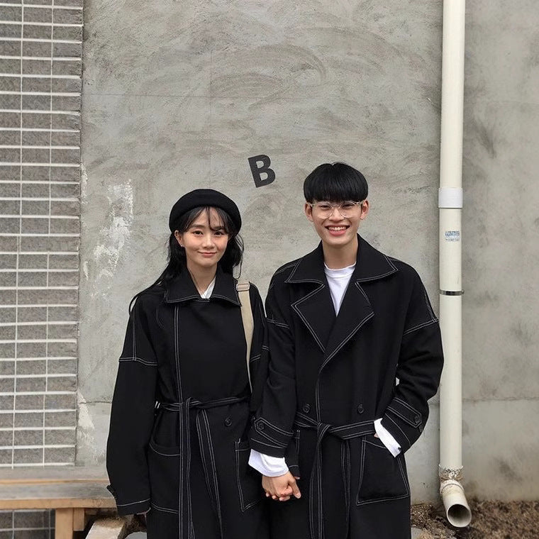 Women's & Men's & Textured College Style Long Lovers Trench Over The Coats