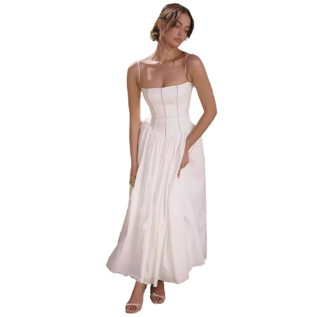 Women's Suspenders Low Collar Sleeveless Waist Trimming Printing Dresses