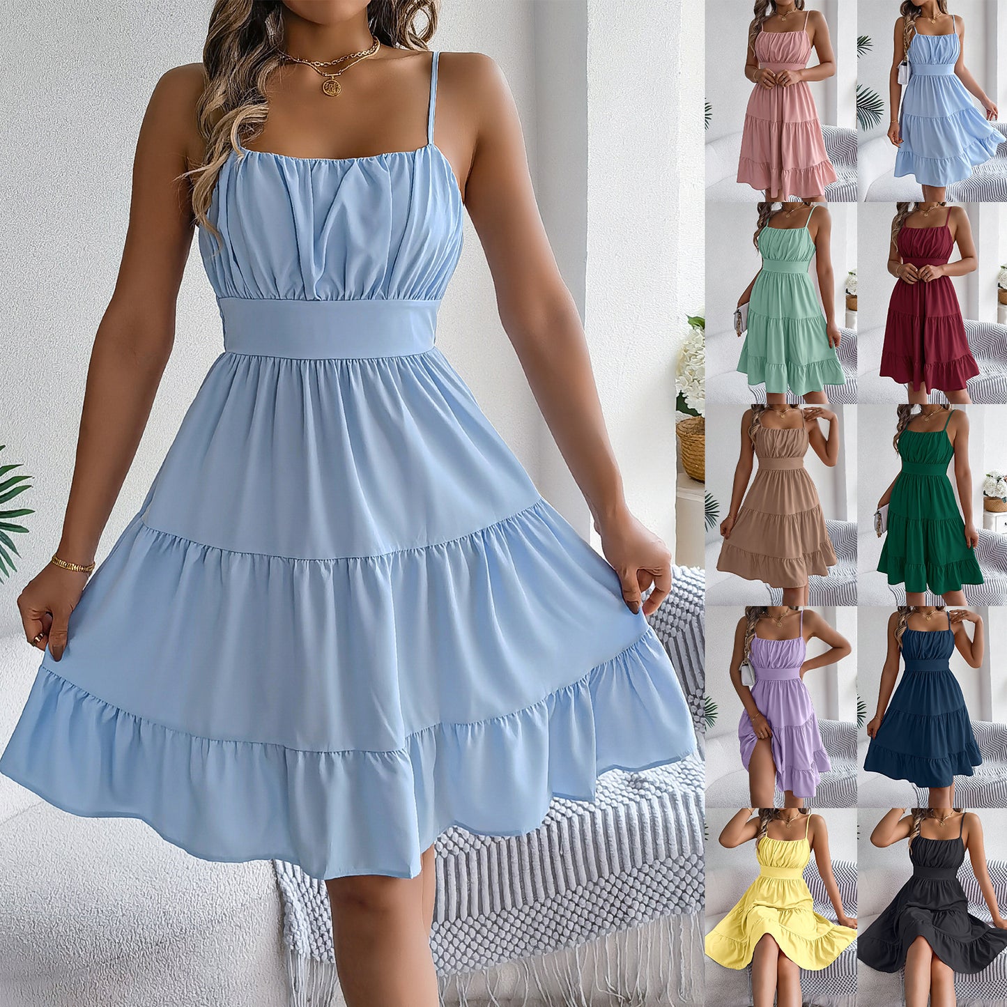 Women's Solid Color Sexy Sleeveless Waist Trimming Clothing