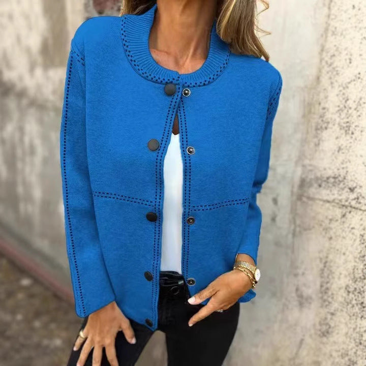 Striped Loose Round Neck Button Long Sweaters