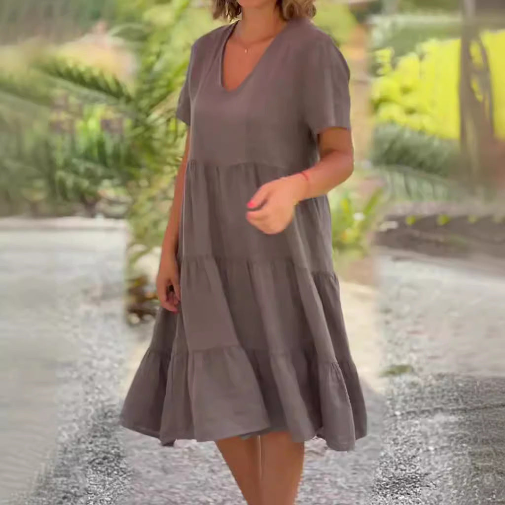 Women's Fresh Sweet Solid Color Wide Hem Dresses