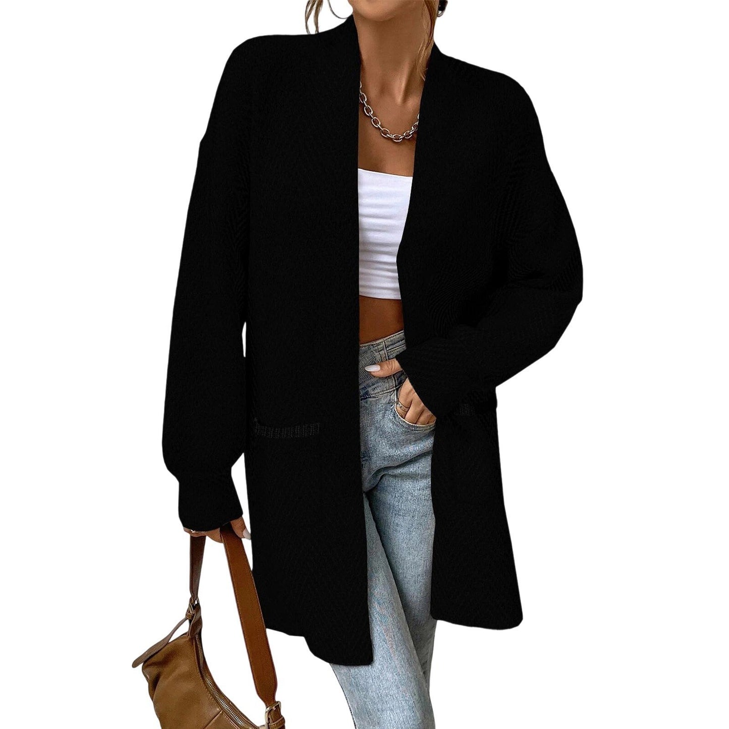 Women's Fashion Long Sleeve Knitted Pocket Shirt Loose Cardigans