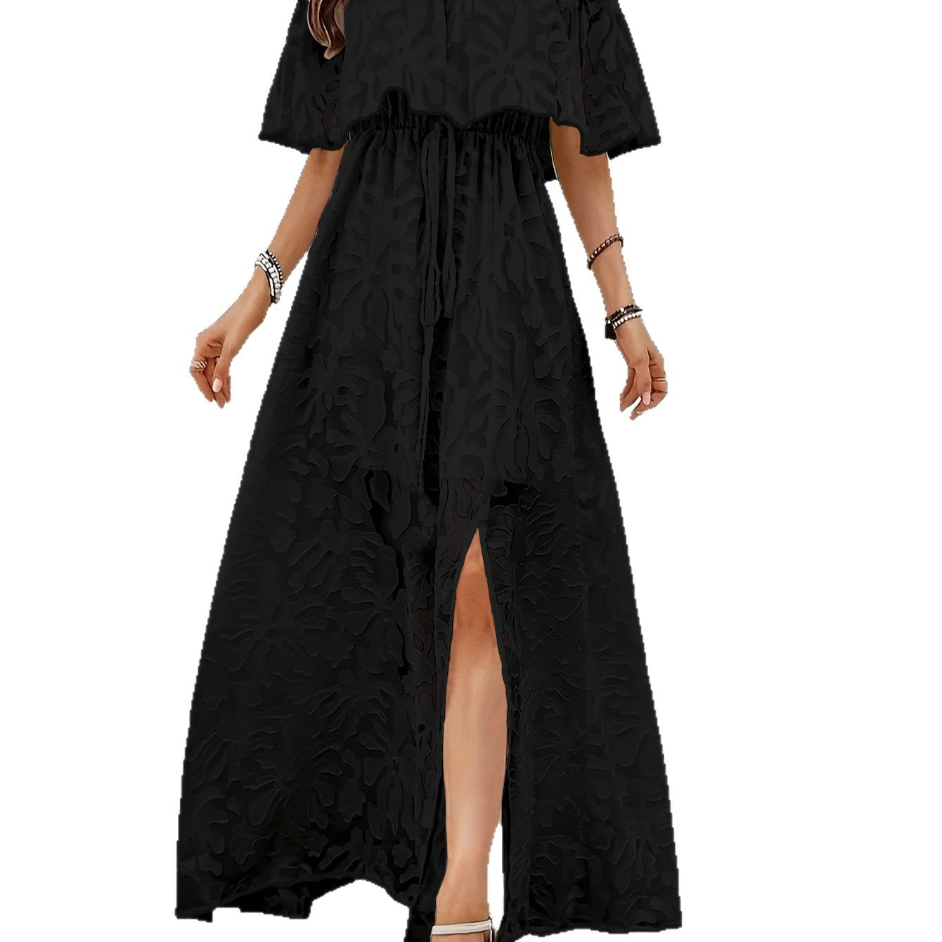 Women's Fashionable Elegant Split Long Jacquard Dress Dresses