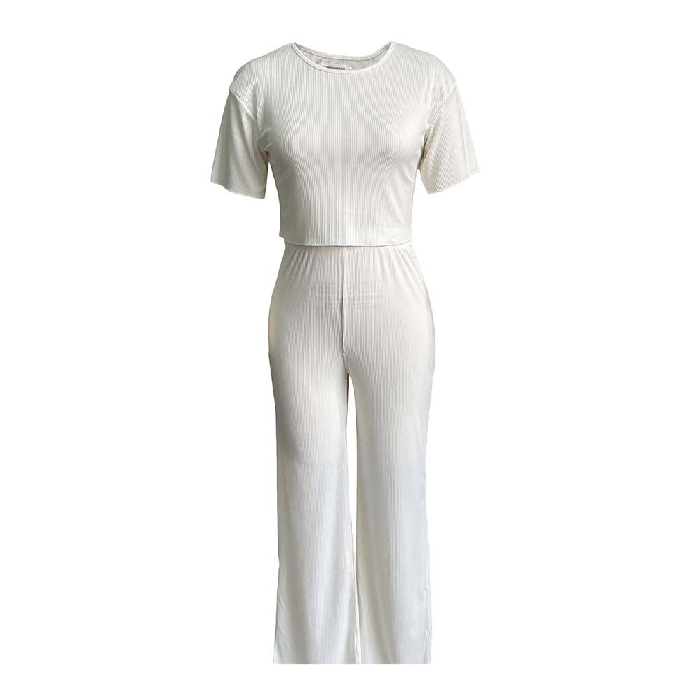 Women's Summer Sleeve Sunken Stripe Solid Color Fashion Casual Suit