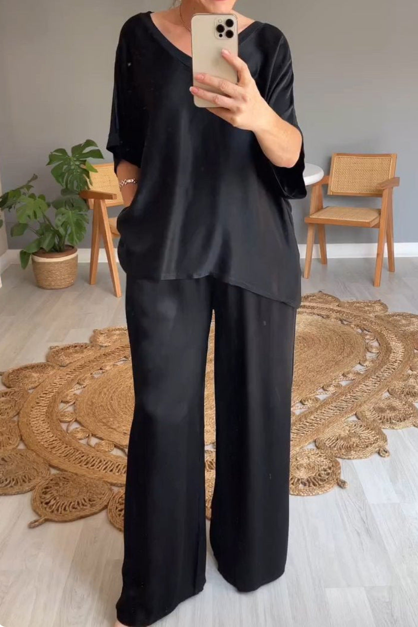 Unique Women's Summer Solid Color Mercerizing Fashion Casual Suit
