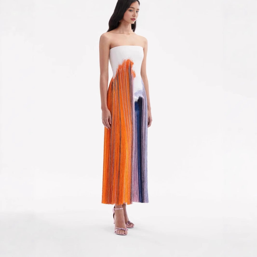 Women's Summer Holiday Tube Tassel Floral Print Slit Dress