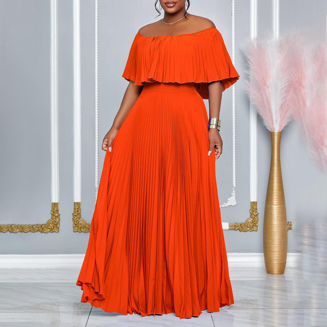 Glamorous Graceful Women's Sexy Pleated Maxi Dress