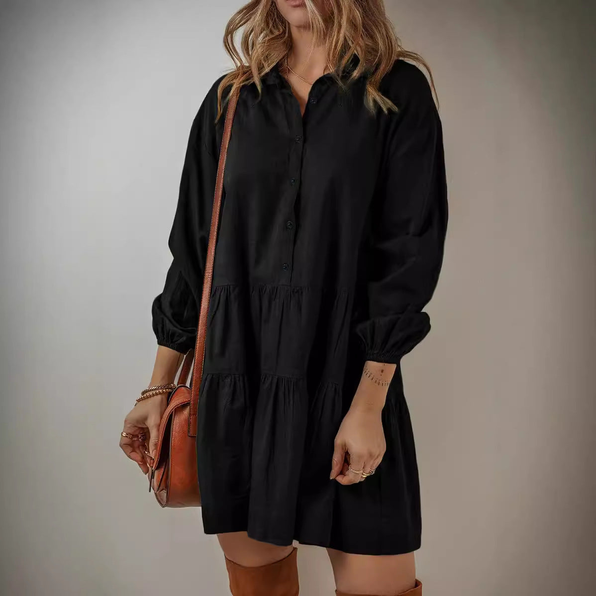 Women's Solid Color Fashion Long-sleeved Stitching Dress