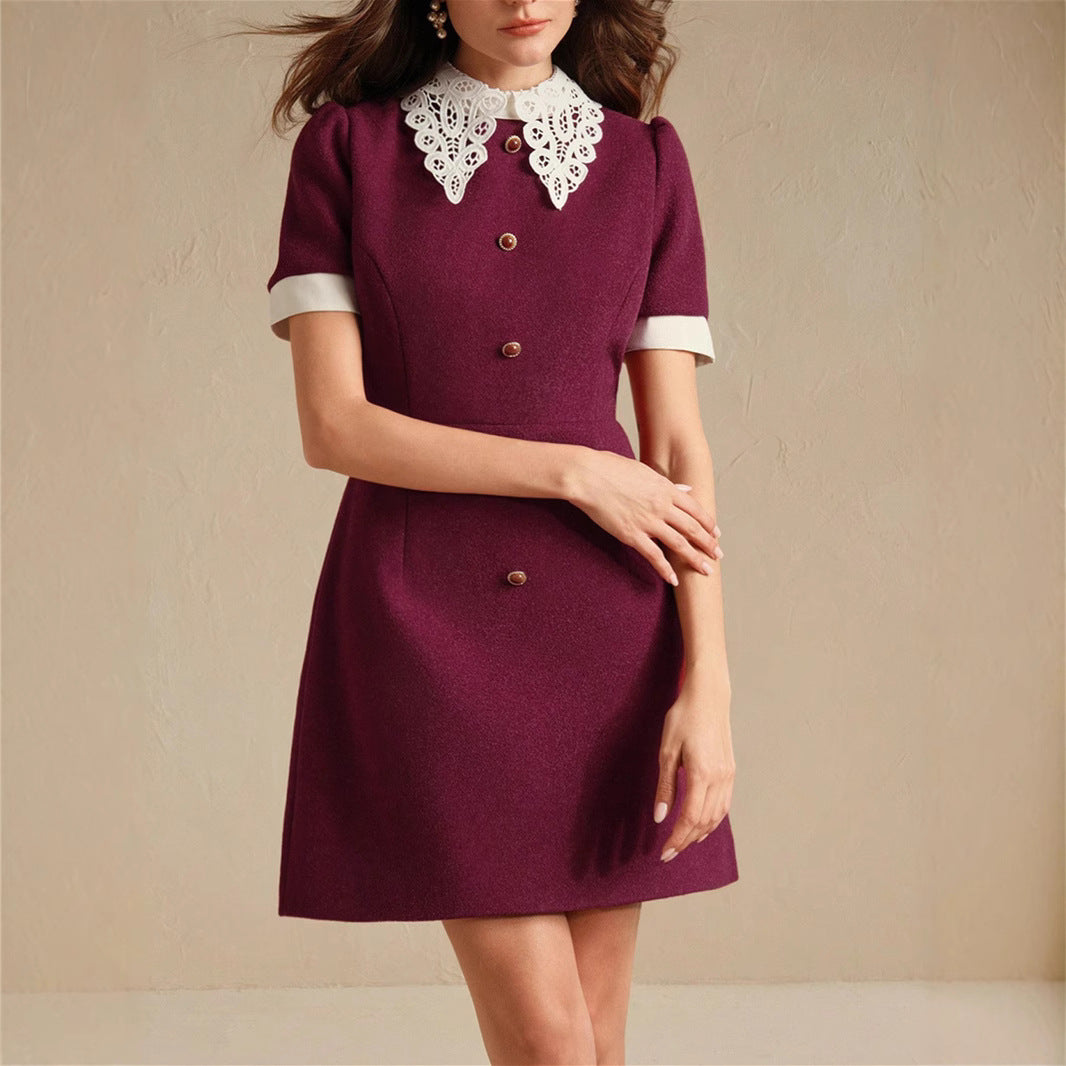 Women's Lace Collar Stitching Elegant Graceful Slimming Dresses