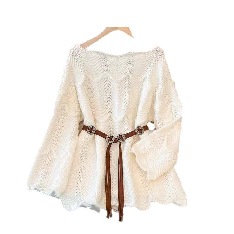 Women's Mid-length Loose Outer Wear Soft Glutinous Gentle Lace Sweaters