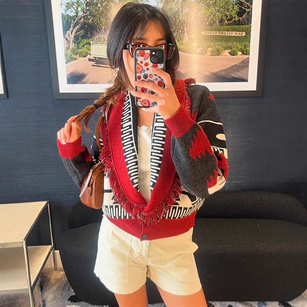 Autumn Fashion Personality Retro Tassel Waist Cardigans