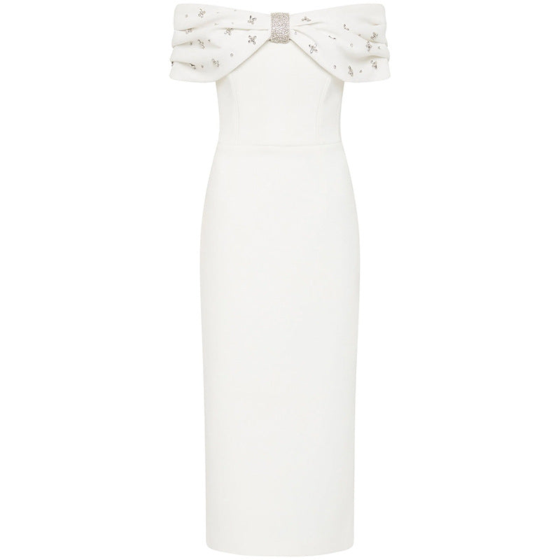 Versatile Stylish Fashionable Beads Rhinestones Midi Dress