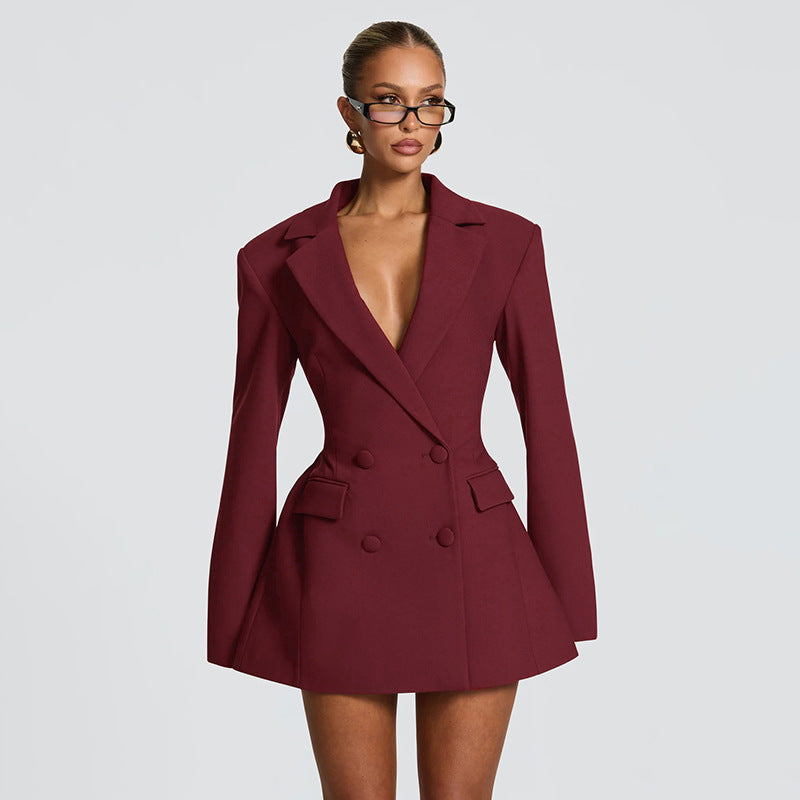 Women's Solid Color Fashion Deep Tight Waist Faux Suits