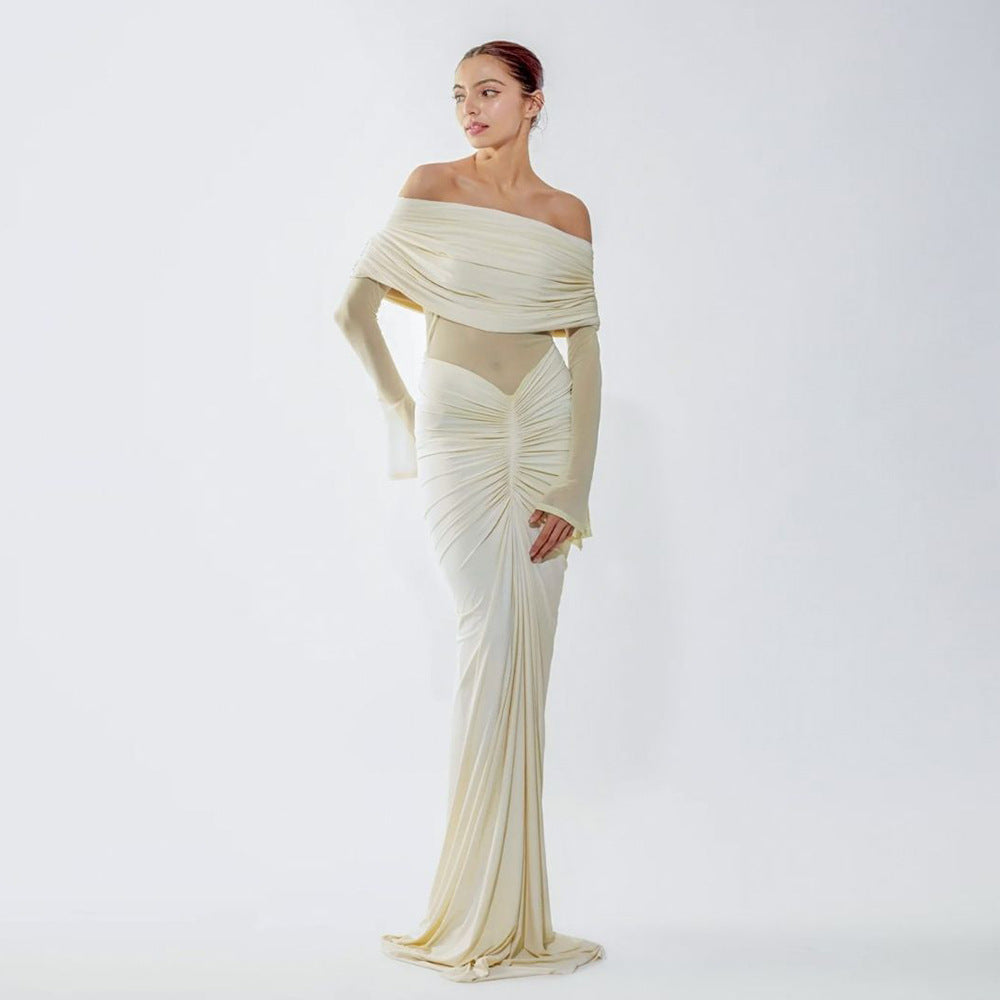 Women's Sexy Dress Long Elegant Pleated Banquet Dresses