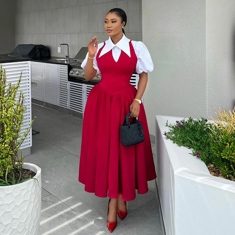 Women's Sleeve Shirt Collar High Waist Slimming Dresses