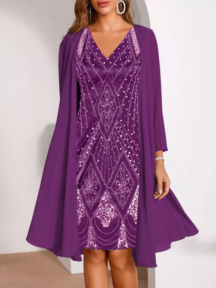 Chiffon Two-piece Long Digital Printed Sleeve Dress